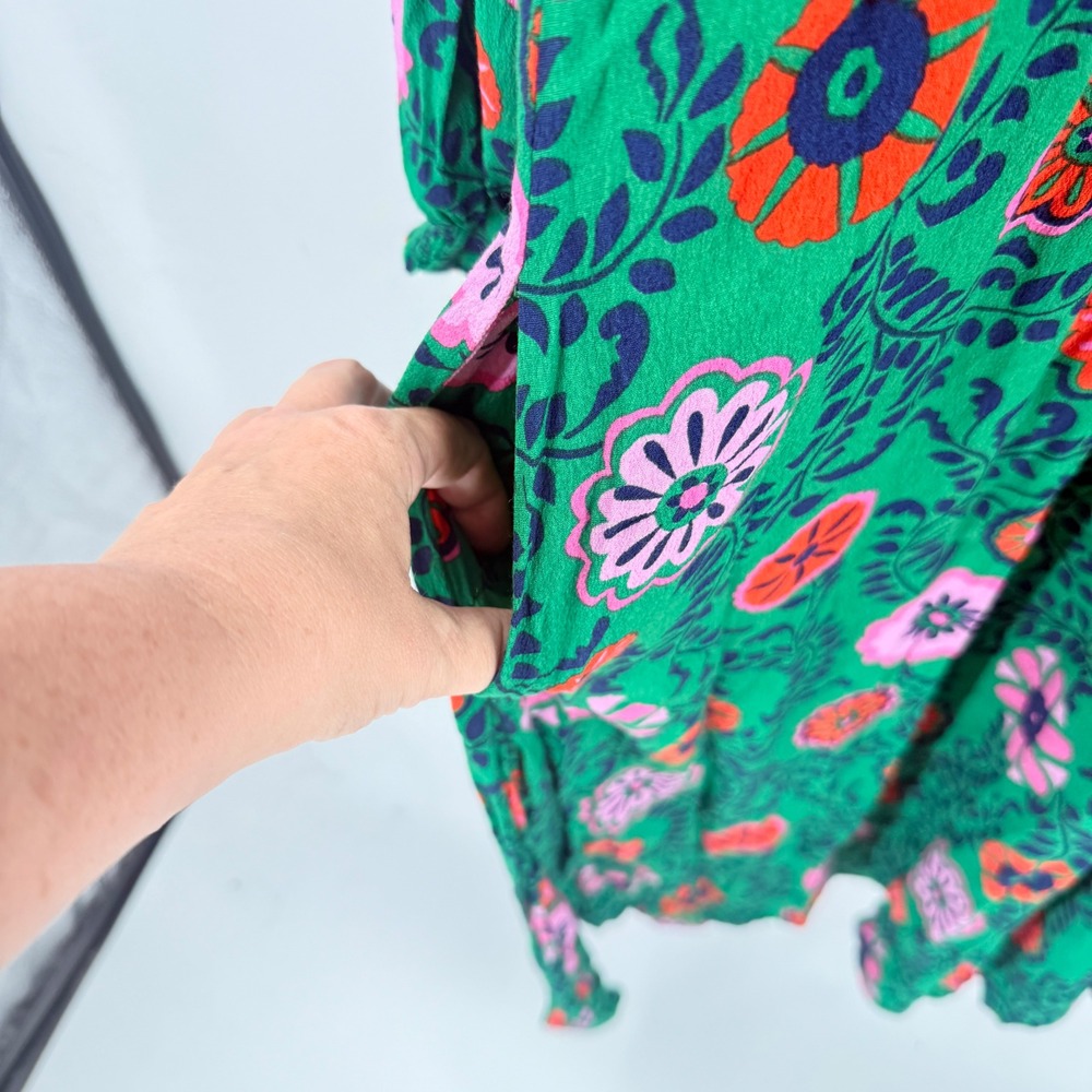 Boden Floral Midi Dress Green US 20 Boho Colorful Garden Party Cottage Mod - Picture 5 of 7